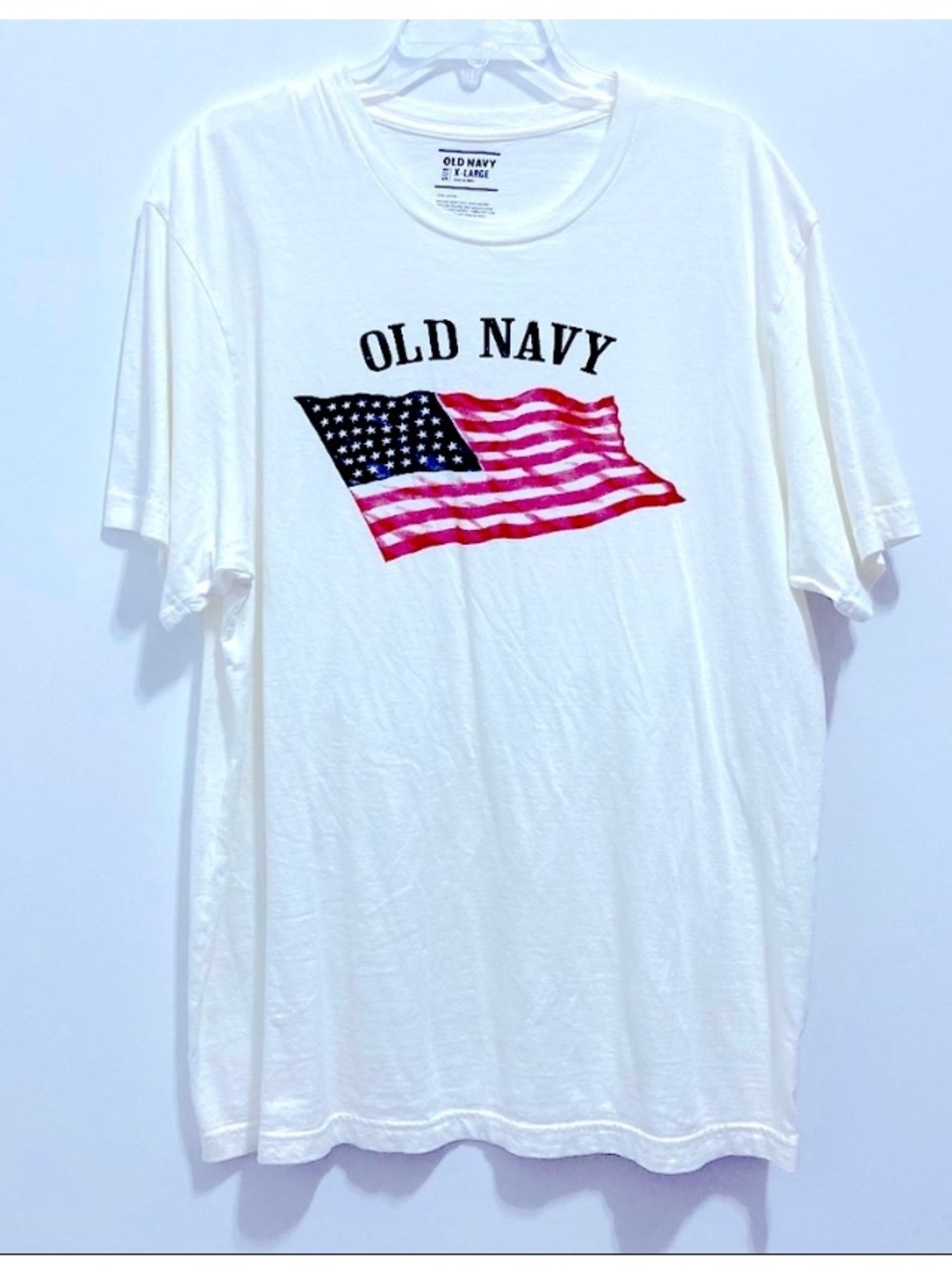 Old Navy Men’s White Tee with Red White & Blue US Flag